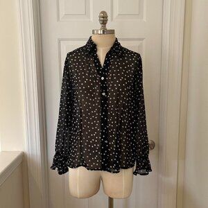 SAG HARBOR BLACK & WHITE POLKA DOT BLOUSE
